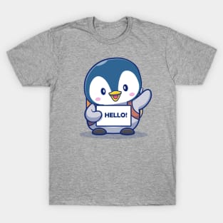 Cute Penguin Student Say Greeting T-Shirt